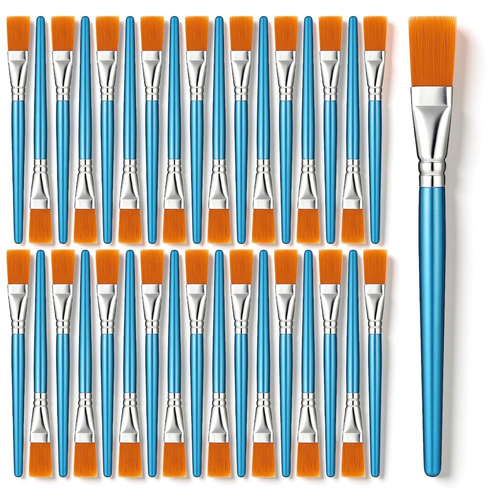 50 PCS 1 Inch Flat Paint Brushes Large Wooden Handle Acrylic Craft Bulk