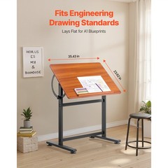 Uimoso Drafting Table Adjustable 0°–90° Tilt Wooden Drawing Desk with H-Frame