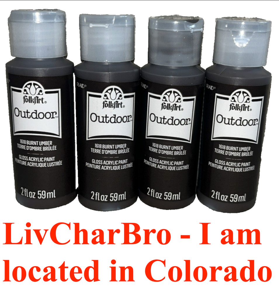 Lot of 4 – 2 Ounce Bottles FolkArt Outdoor Acrylic Paint in Burnt Umber