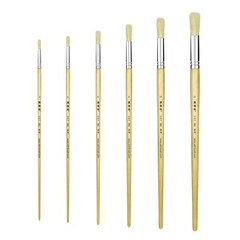 XDT#582 Round Tip Art Brush Set 6Pc #2#4#6#8#10#12 Hog Bristle X-Long Handle Oil