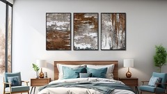 Large Framed Canvas Wall Art – Rustic Brown and White Abstract Pictures for L…