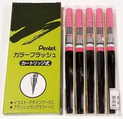 NEW Pentel Color Brush Art Pen 5-Pk PINK Ink GFL-109 Nylon Tip Water Calligraphy