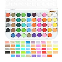 48 Colors Watercolor Paint Set with 4pcs Paint Brushes and 1pcs Water White