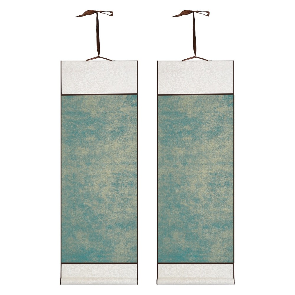 37.4″ x 12.6″ 2 Pcs Blank Hanging Scroll Paper Wood Rod, Dark Green