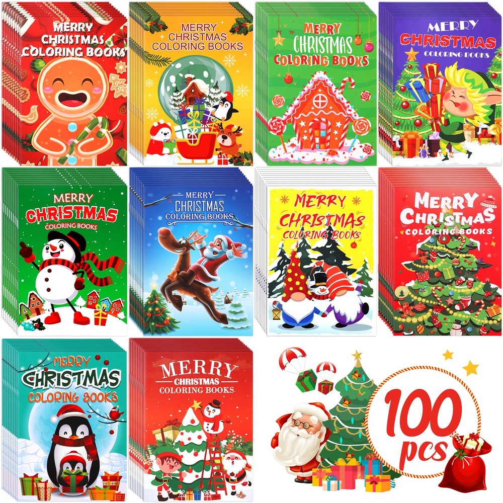 90Shine 100Pcs Christmas Coloring Books Xmas Goodie Bags Stuffers Stockings