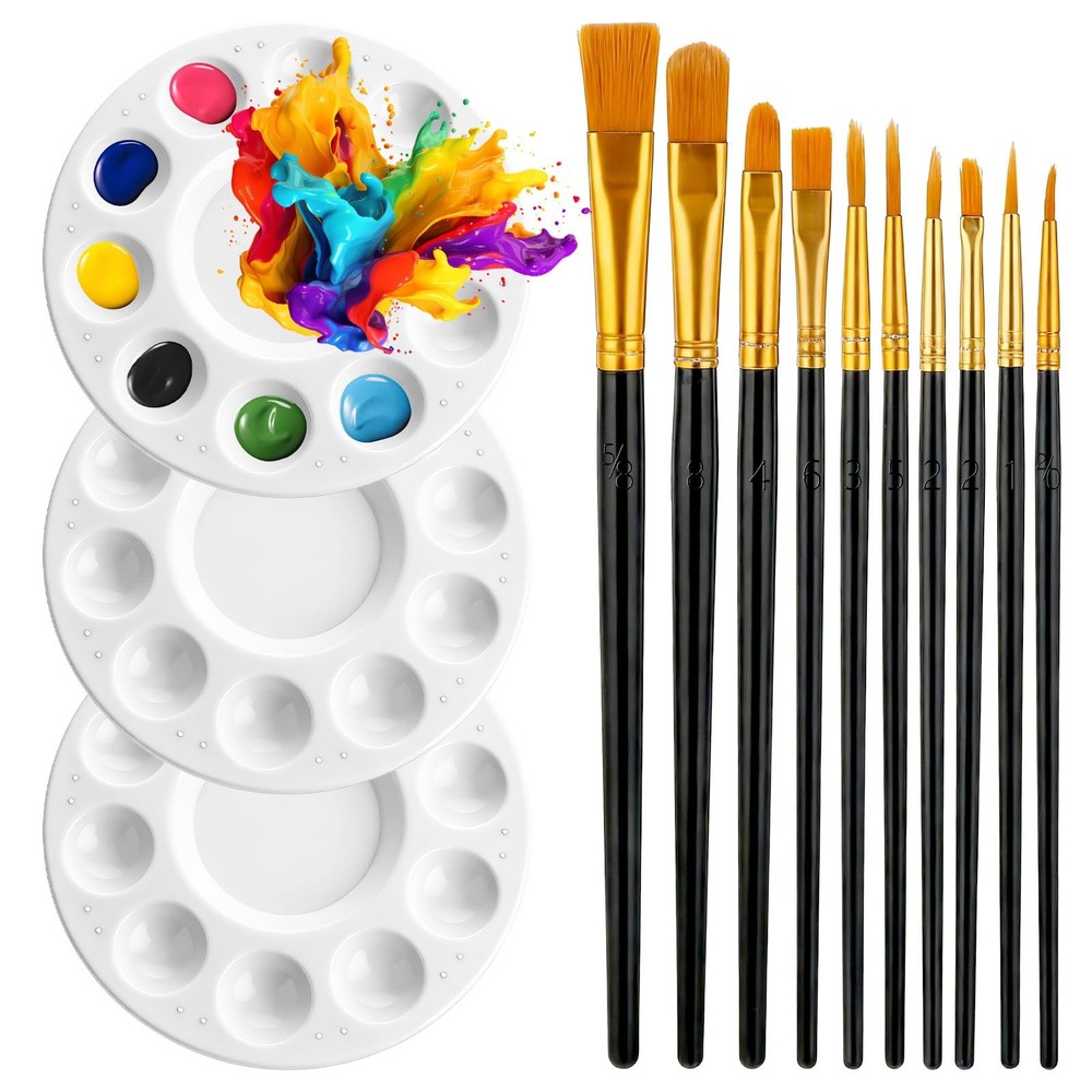 Paint Brushes Palette Set, 10PCS Black & Black, Yellow, White