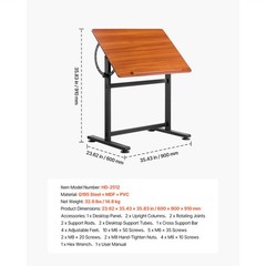 Uimoso Drafting Table Adjustable 0°–90° Tilt Wooden Drawing Desk with H-Frame