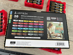Arteza Metallic Gouache Paint 12ml Tubes Set of 36 Vivid Colors Premium Box Set