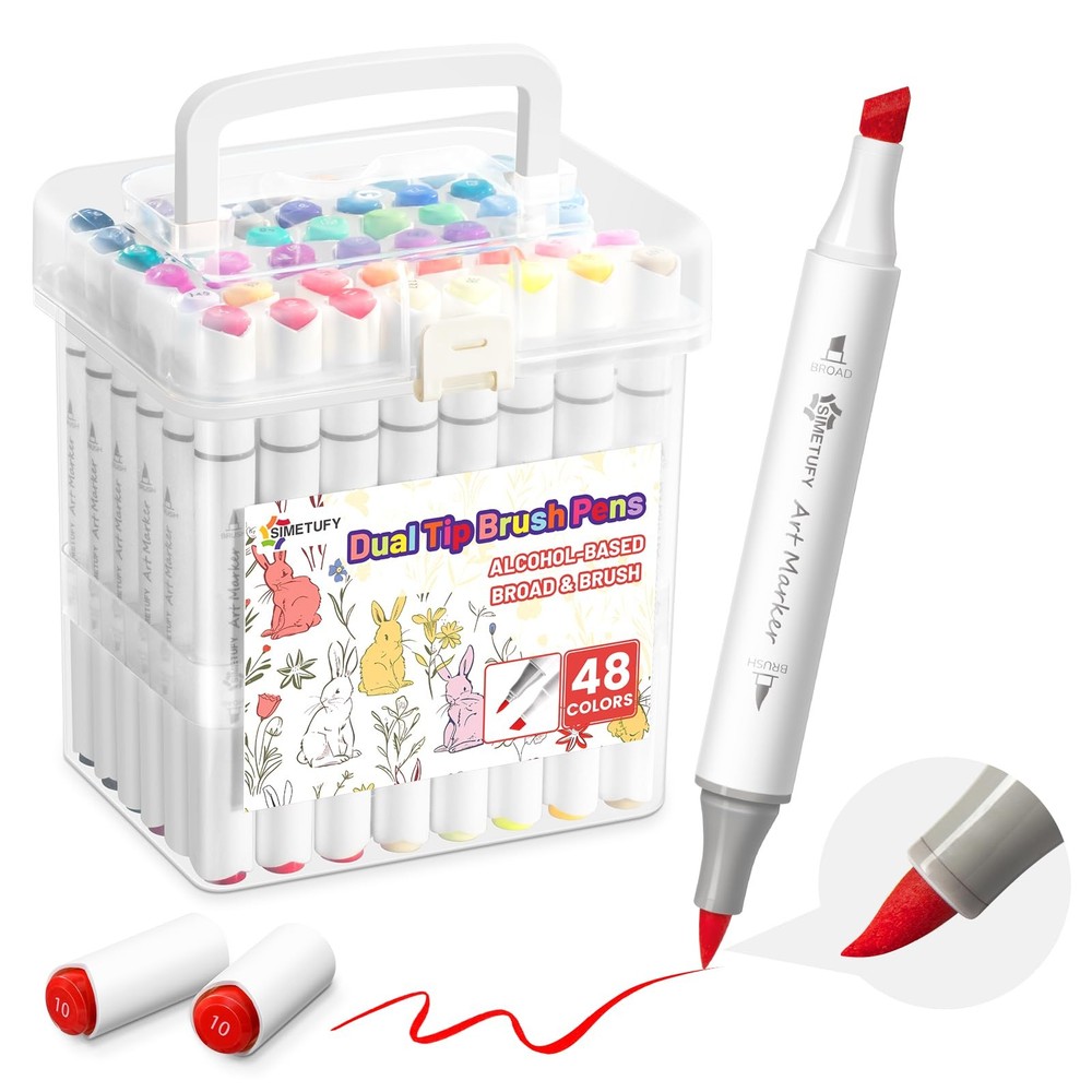 48 Colors Alcohol Markers Brush and Chisel Dual Tip, Coloring Art Markers Set…