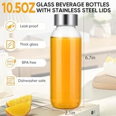 10.5 oz Glass Juice Bottles with Lids – 10.5 Ounces 6-Pack Without Sleeves
