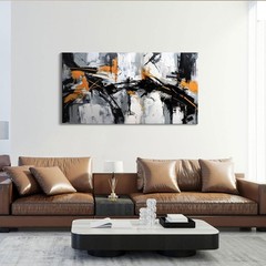 Black Abstract Canvas Wall Art Elegant and Modern Orange Wall Art for Living …