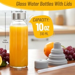10 oz Glass Juice Bottles, 6 Pack – 10 Ounces Clear Glass Bottle 6 Pack