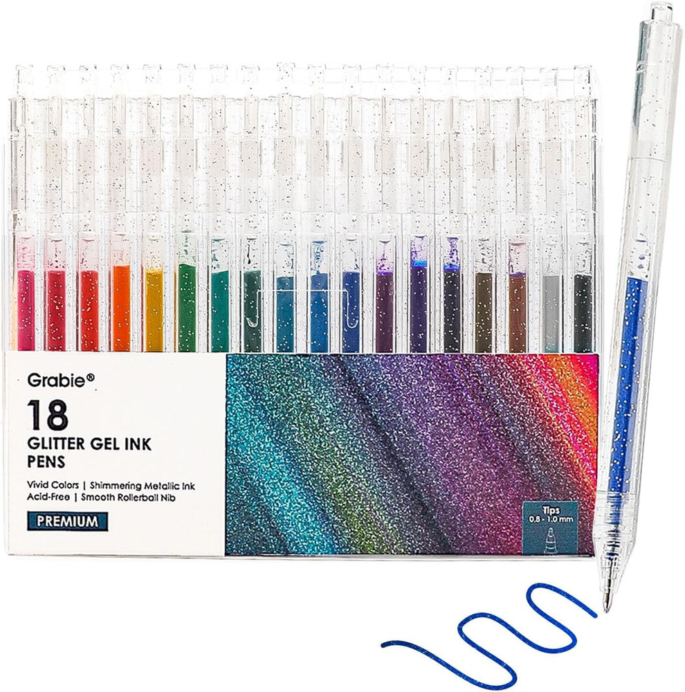 Grabie Glitter Gel Pens, 18 Colors Glitter Gel Pens Set, Retractable Sparkle Gel