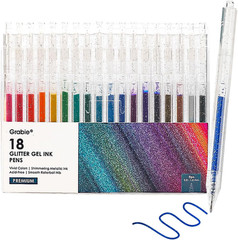 Grabie Glitter Gel Pens, 18 Colors Glitter Gel Pens Set, Retractable Sparkle Gel