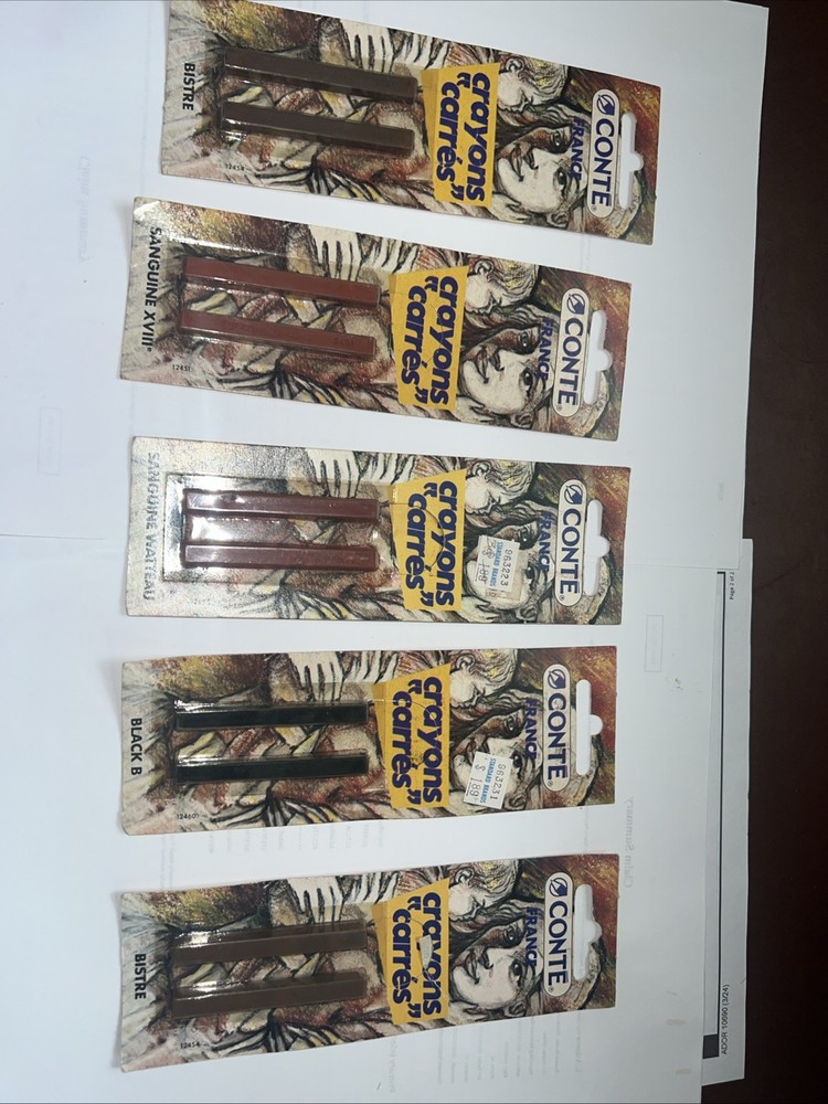 Lot Of 5 conte CRAYON CARRES PACKS BLACK WHITE SANGUINE GREY BISTRE See Pics
