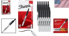 12 Black Fine Tip Permanent Markers – Retractable & Water Resistant for All Ages
