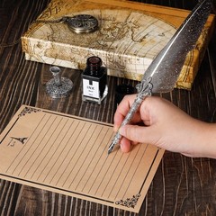 Vintage Quill Pen Ink Set,Feather Quill Pens with Wooden Calligraphy Pen, Inc…