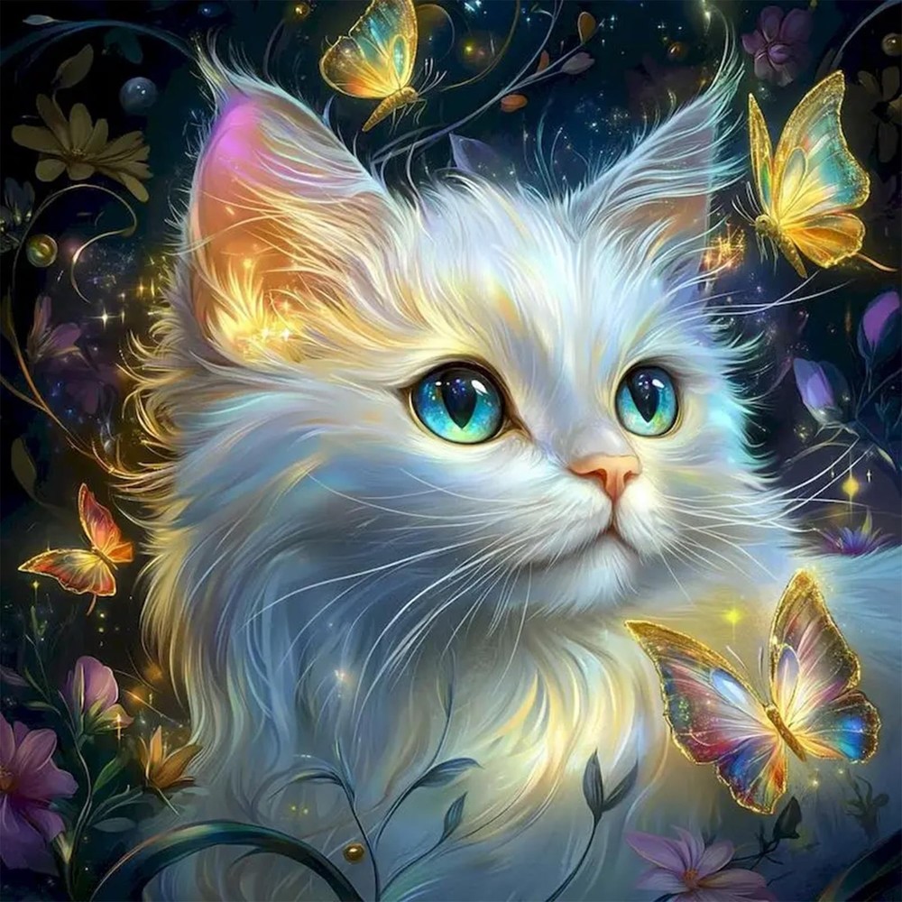 Xylogist Cat Diamond Art Kits for Adults, 11.8×11.8in(30x30cm), White