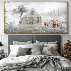 Wall Art Highland Cow Yellow flower Brown Cow Nature Rustic 40″L x 20″W White