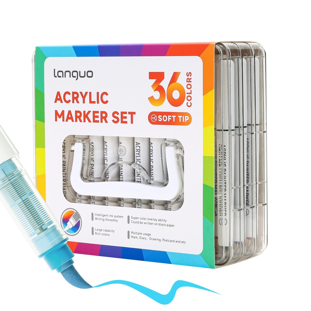 36 Colors Acrylic Paint Markers Pens Set, Soft Brush Tip Markers with Fast Dr…