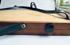 Vintage Wooden Traveling Artist Case 18”x 22” Leather Straps Storage Compartment