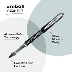 uni-ball Vision Elite Rollerball Pens Fine Point 12 Count (Pack of 1), Black
