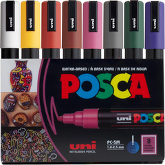 Markers Set, 8 Medium 5M Paint Markers in Dark Tones: White, Red, Brown, Blue