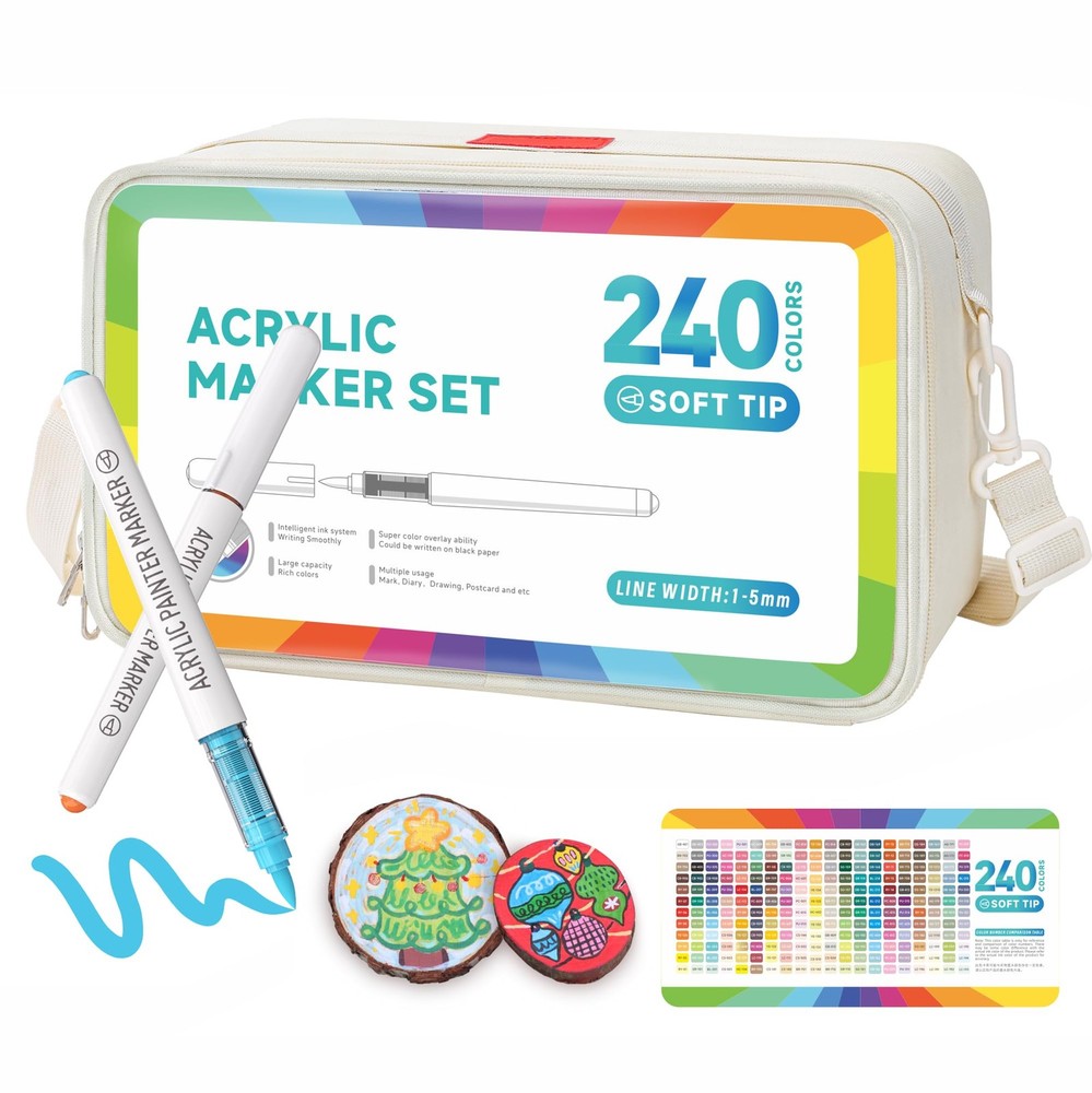240 Colors Acrylic Paint Markers, Soft Brush Tip Marker Pens Set, Acrylic Pai…