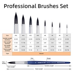 8 PCS Professional Round Pointed Paint Brush Set Artist Brushes Blue