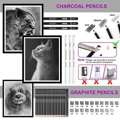 HIFORNY 60 Pcs Drawing Kit Sketching Pencils with Sketchbook for Artists
