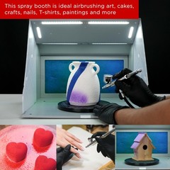 Portable Airbrush Spray Booth Kit with Dual Exhaust Fans, 4 LED Lights, Turntabl