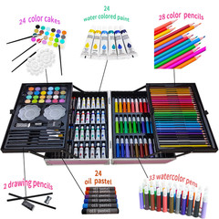 145 Piece Art Set Aluminum Box Colored Pencils Oil Pastels Watercolor Pink