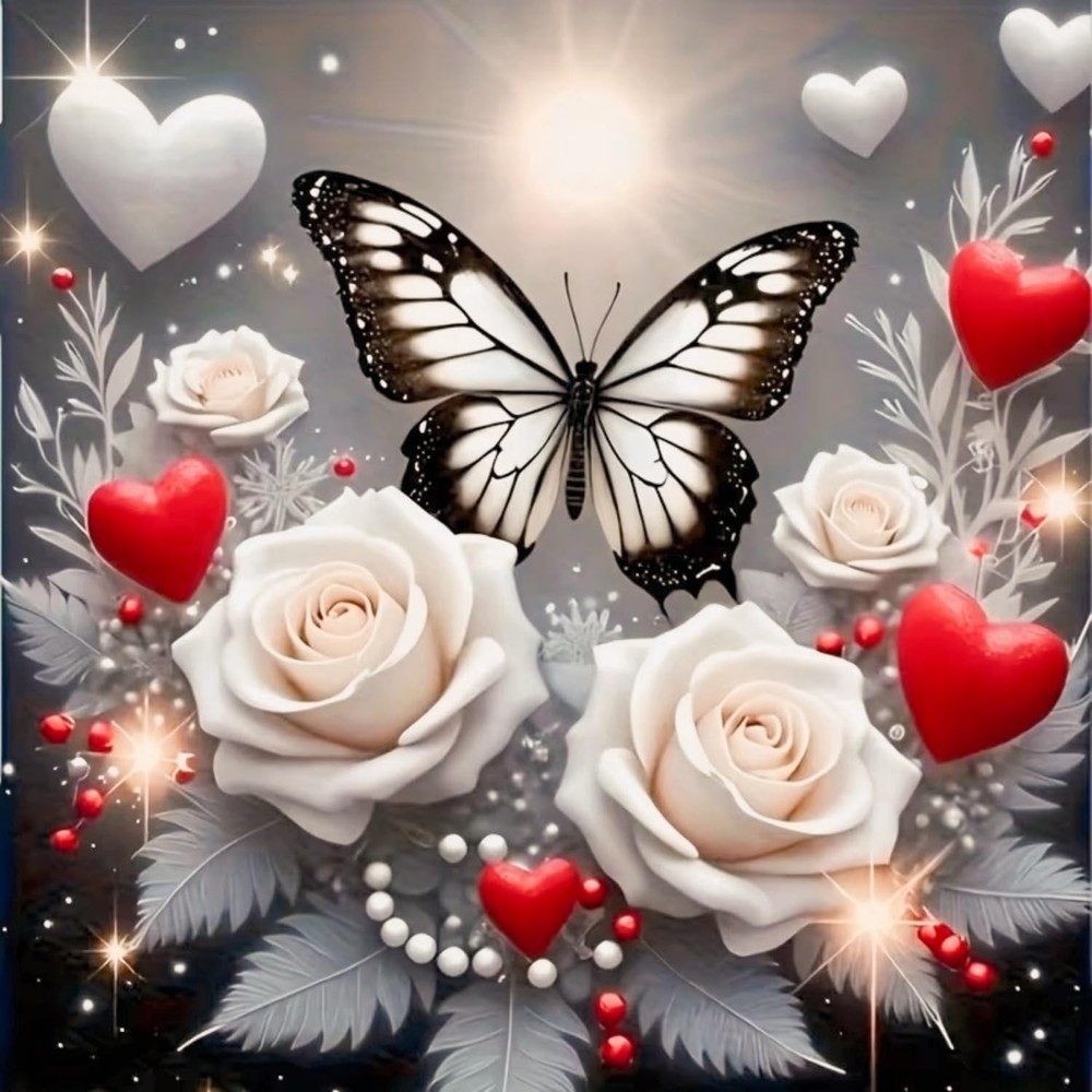 Diamond Painting Kit for Adults Butterfly and White Roses Full Drill Diamond Art