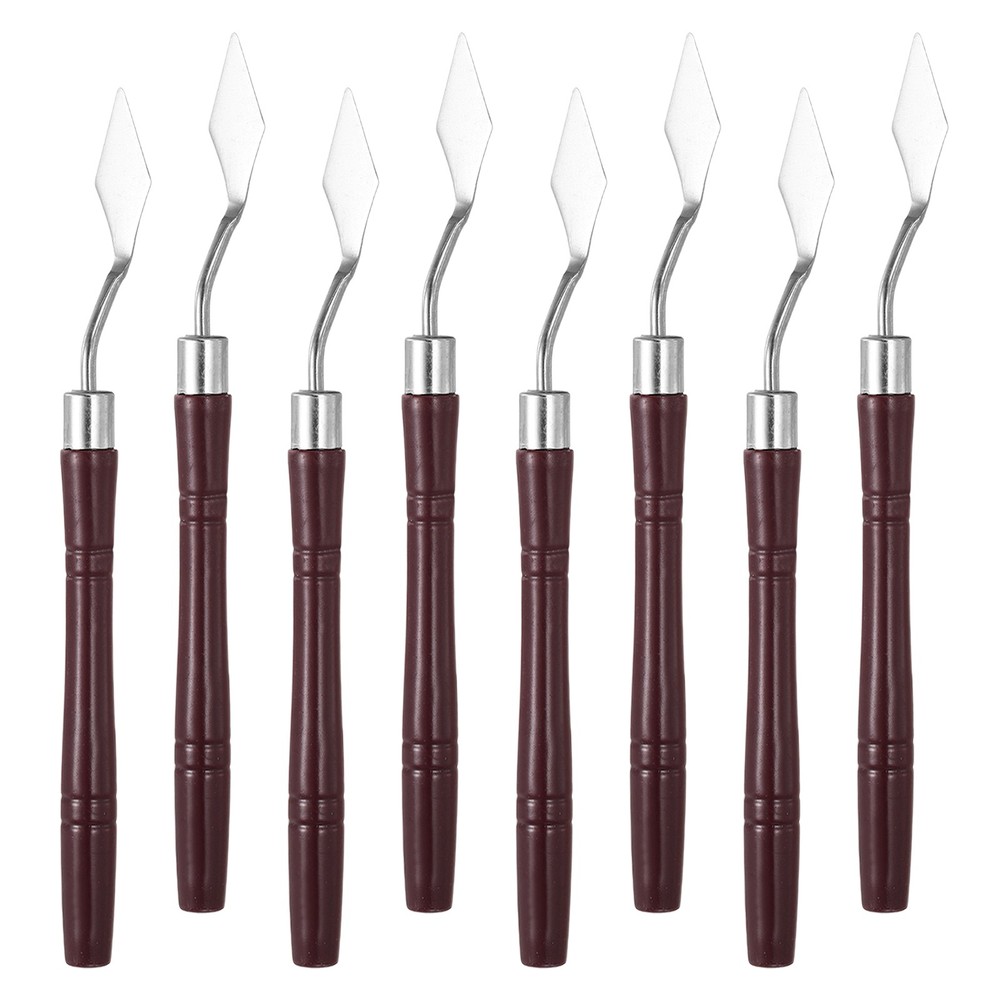 6.1″ 8 Pcs Stainless Steel Palette Knife Round Plastic Small Triangle, Dark Red