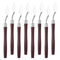 6.1″ 8 Pcs Stainless Steel Palette Knife Round Plastic Small Triangle, Dark Red