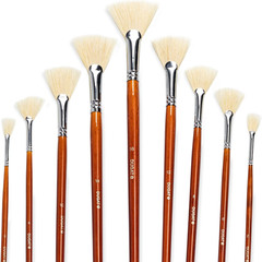 Artist Fan Paint Brush Set of 9 White Hog Bristle Natural Hair Anti Shedding