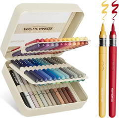 Memoffice Direct Liquid Acrylic Paint Markers, 60 Colors Brush Tip Pens with Car