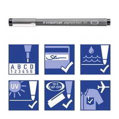 Fine Liner Pens Pack of 3 Black 0.5mm 1.2mm Staedtler Pigment 308-9S2BK3 Widths
