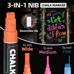 WUO 12 Colors Liquid Chalk Markers 10mm Jumbo 3-in-1 Nib for Glass Blackboards