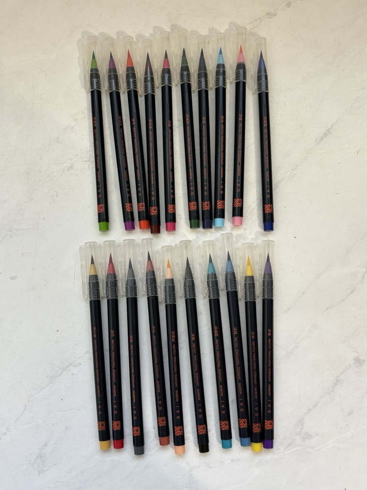 Akashiya Sai Watercolor Brush Pen Set 20 New Calligraphy Draw Art Illustration