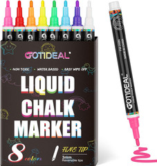 GOTIDEAL Liquid Chalk Markers, Fine Tip 8 Colors Washable Window Chalkboard Glas
