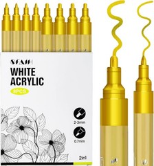 Acrylic Gold Paint Pens – 8 Pack 2-3MM Medium Tip & 0.7MM Extra Fine Gold Mar…