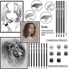 PANDAFLY Drawing Pencil Set 22pcs Graphite Charcoal Pro
