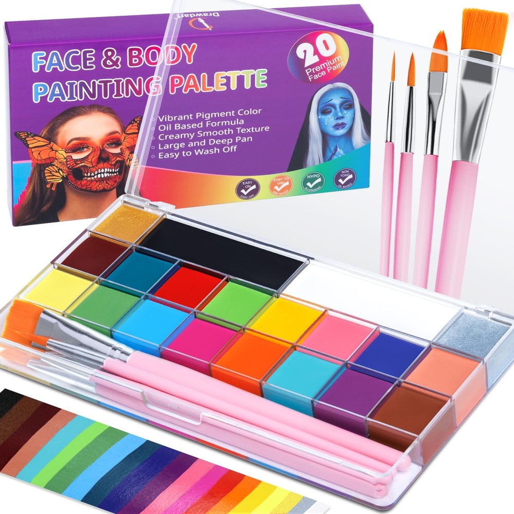Drawdart Face Body Paint Kit, 20 Colors Oil Based Painting Palette 20