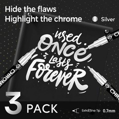 Pagather 3Pcs Chrome Paint Markers, Silver Permanent Mirror Liquid Chrome Pens f