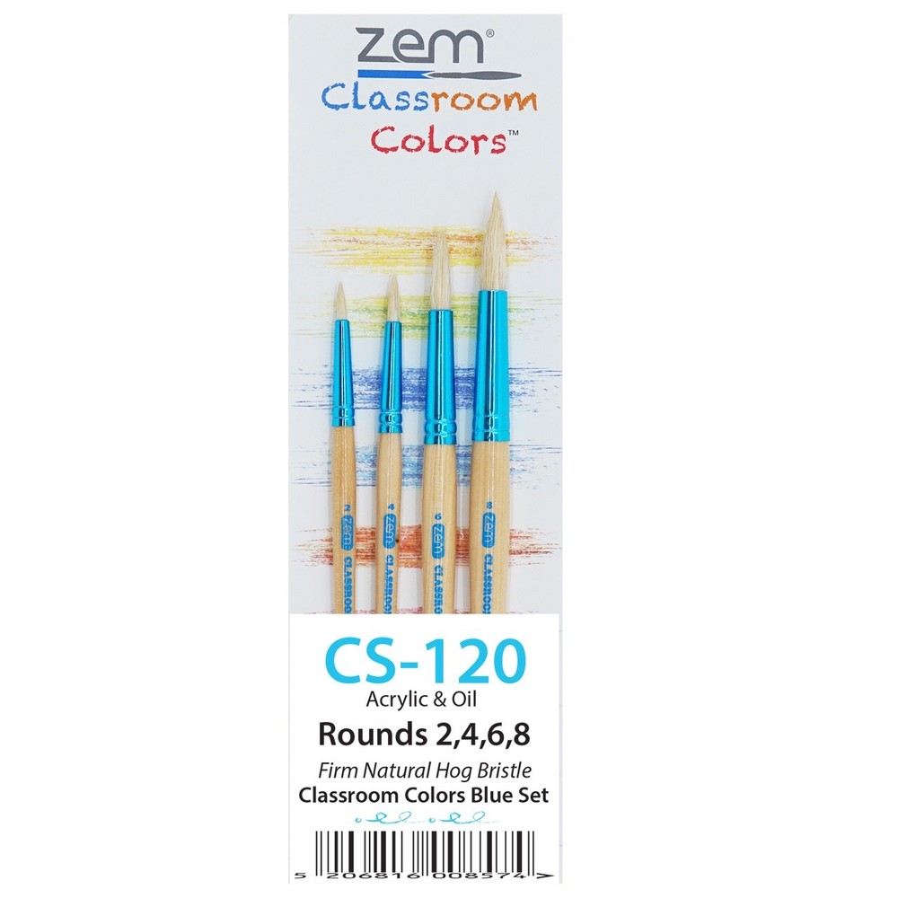 ZEM Classroom Colors Natural Hog Bristle Firm Artist Brush Sets 6 Types