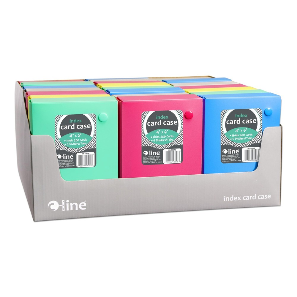C-Line Index Card Case 4″x6″ – Holds 200 Cards, Polypropylene, Assorted