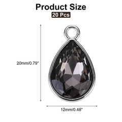 20PCS 12x20mm Alloy Glass Crystal Teardrop Charm Grey