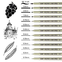 Archival Black Ink Fine Tip Drawing Pens Set 12 Pack