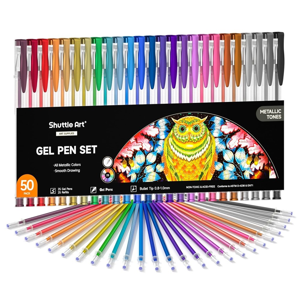 Shuttle Art 50 Pack Metallic Gel Pens, 25 Metallic Gel Pens Set with 25 Refil…